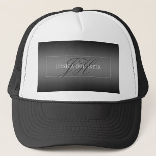 Casquette Nom élégant & Initiales monogrammées Noir & Gris