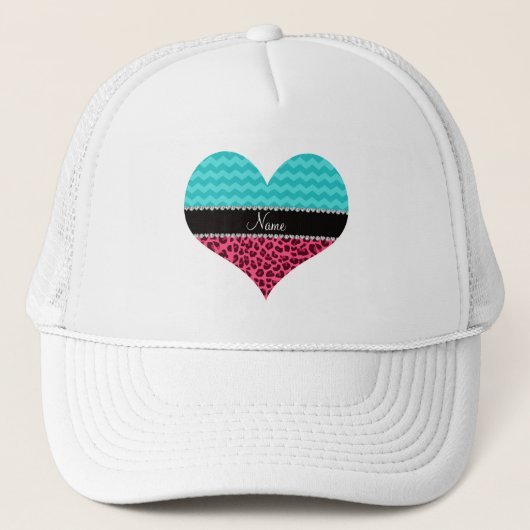 Casquette Nom léopard rose chevrons turquoise (Devant)