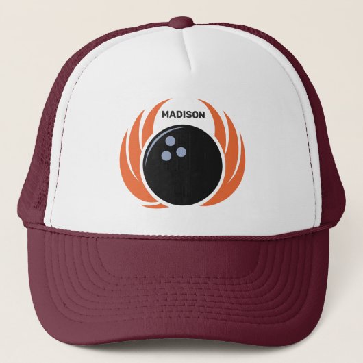 Casquette Nom personnalisé Boule de Bowling avec flamme (Devant)