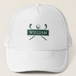 Casquette Nom Personnalisé Emerald Green Golf Ball And Club<br><div class="desc">Personnalisez le nom pour créer un grand cadeau de golf et de garder saké. Conçu par Thisisnotme©</div>