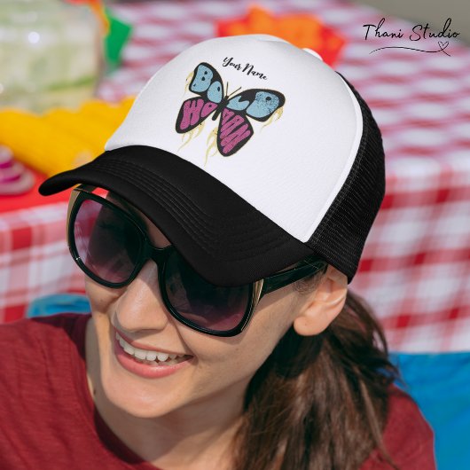 Casquette Nom personnalisé Femme audacieuse Papillon rustiqu
