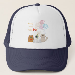 Casquette Nouvel An Feu d'artifice et chats Fête Élégante