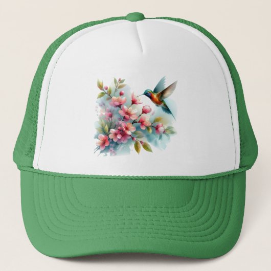 Casquette OEuvre florale/printanière de colibri (Devant)