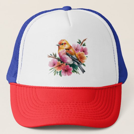 Casquette Oiseau à fleur rose (Devant)