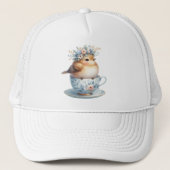 Casquette Oiseau bleu mignon avec couronne florale en Teacup (Devant)