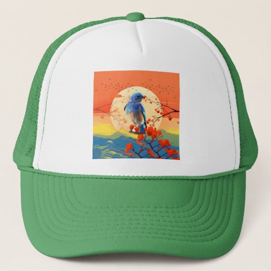 Casquette Oiseau Naturel Japonais Moderne Dans Un Paysage Fl (Devant)