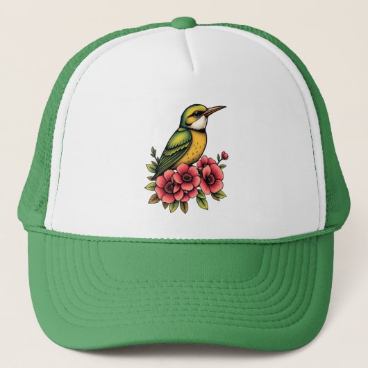 Casquette Oiseau vert et jaune (Devant)