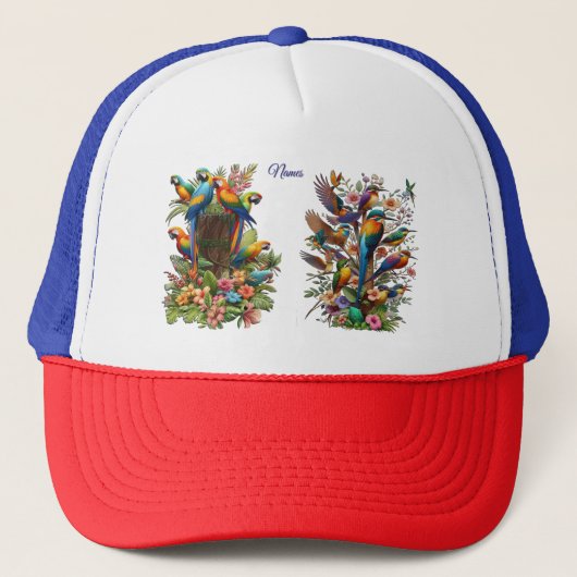 Casquette Oiseaux tropicaux colorés et Plantes luxuriants (Devant)