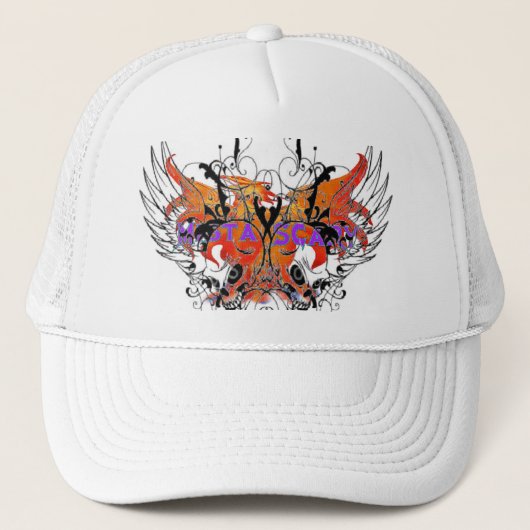Casquette orange EFFRAYANT de crâne à ailes par (Devant)
