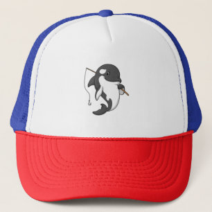 Casquette Orca comme Fisher avec une barre de pêche