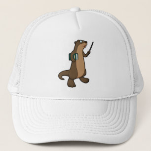 Casquette Otter en tant qu'enseignant avec livre et pointeur