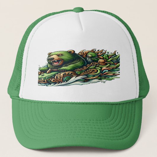 Casquette Ours Animés à bord d'une voiture verte (Devant)