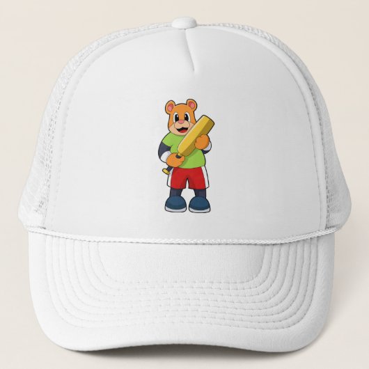 Casquette Ours au cricket avec chauve-souris de cricket (Devant)