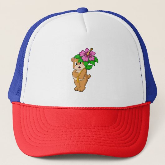 Casquette Ours avec Hibiscus aux fleurs (Devant)