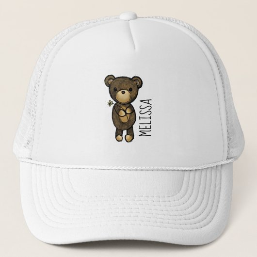 Casquette Ours Brown mignon tenant une Fleur Jaune (Devant)