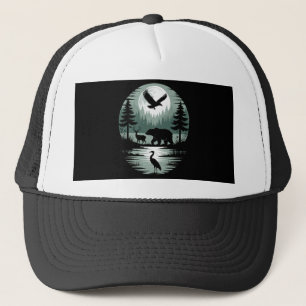 Casquette Ours Cerf Aigle Lune Forêt Silhouette