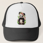 Casquette Ours De Panda Transparent Avec Fleurs (Devant)