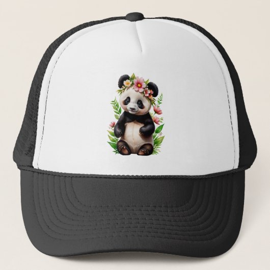 Casquette Ours De Panda Transparent Avec Fleurs (Devant)