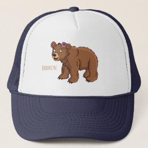Casquette Ours mignon avec dessin animé sur les fleurs