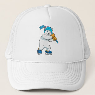 Casquette Ours polaire au hockey sur glace avec bâton de hoc