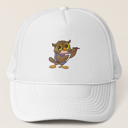 Casquette Owl comme secrétaire avec stylo et note (Devant)