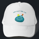 Casquette Padel Tennis Racket and Ball Personnalisé<br><div class="desc">Ajoutez un slogan,  votre nom d'équipe ou un autre texte personnalisé à ce casquette avec l'illustration d'une raquette de padel et d'une balle. Le graphique est en bleu vif,  orange et jaune avec votre message en lettres bleues coordonnées.</div>
