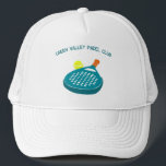 Casquette Padel Tennis Racket and Ball Personnalisé<br><div class="desc">Ajoutez un slogan,  votre nom d'équipe ou un autre texte personnalisé à ce casquette avec l'illustration d'une raquette de padel et d'une balle. Le graphique est en bleu vif,  orange et jaune avec votre message en lettres bleues coordonnées.</div>