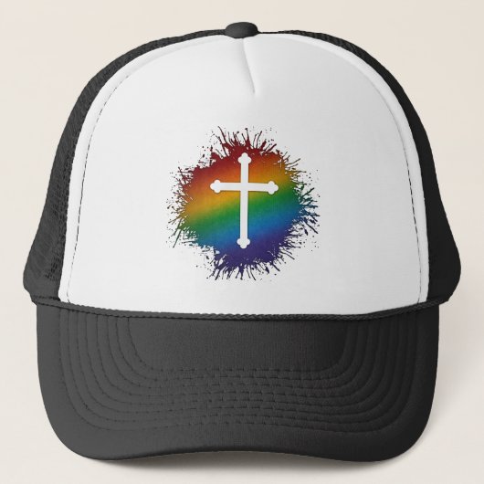 Casquette Paint Splatz LGBTQ Pride Rainbow Christian Cross (Devant)