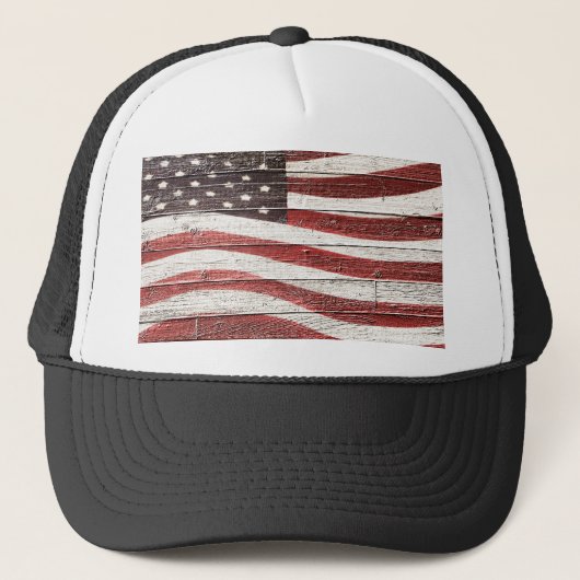 Casquette Painted American Flag on Rustic Wood Texture (Devant)
