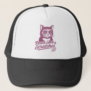 Casquette Paix, Amour & Grattages Chat Drôle