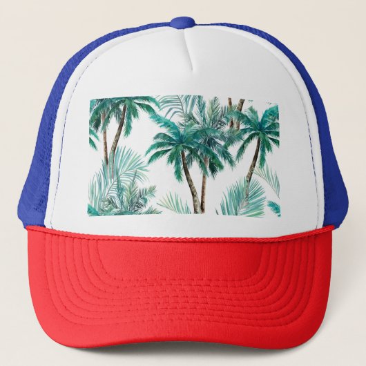 Casquette Palmier tropical : Motif de la jungle aquarelle. (Devant)