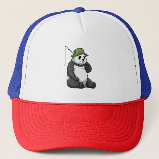 Casquette Panda à la pêche avec canne à pêche (Devant)