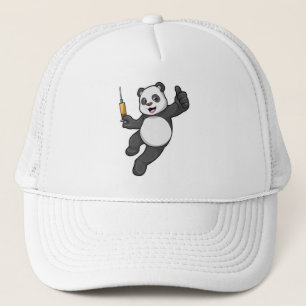 Casquette Panda à la vaccination avec seringue