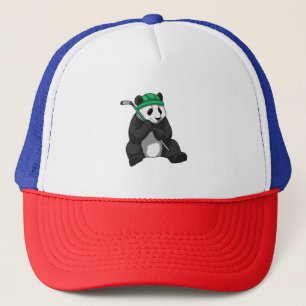 Casquette Panda au hockey sur glace avec bâton de hockey sur