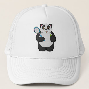 Casquette Panda comme joueur de tennis avec raquette de tenn