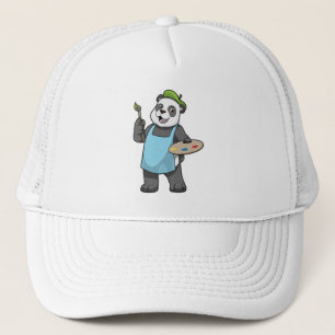 Casquette Panda en peintre avec pinceau et couleur