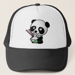 Casquette Panda mignon mangeant du riz de la cuvette avec