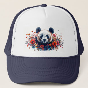 Casquette Panda parmi les fleurs