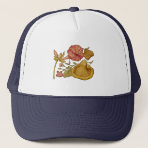 Casquette Papillon, champignon et aquarelle de fleurs