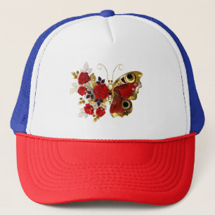 Casquette Papillon de fleurs rouges aux roses rouges