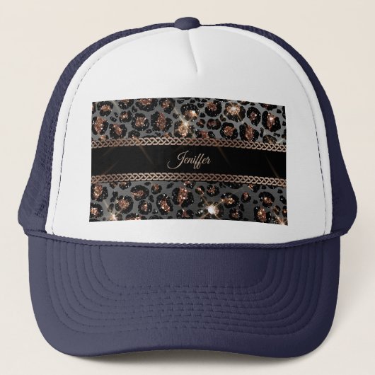 Casquette Parties scintillant Leopard Black Gold personnalis (Devant)
