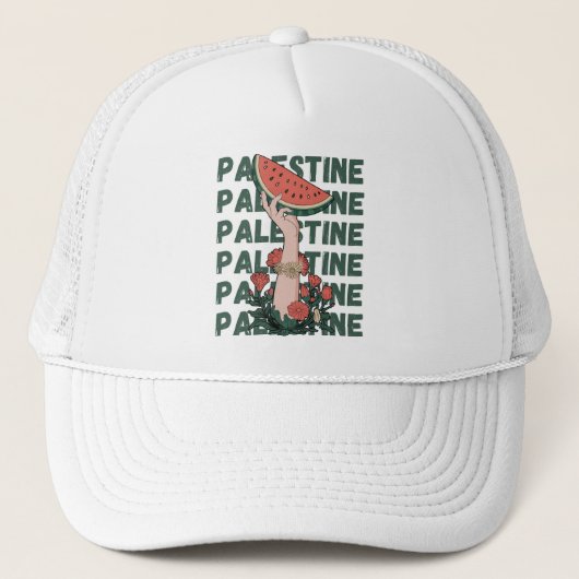 Casquette pastèque, fleurs et palestine Texte Répéter (Devant)
