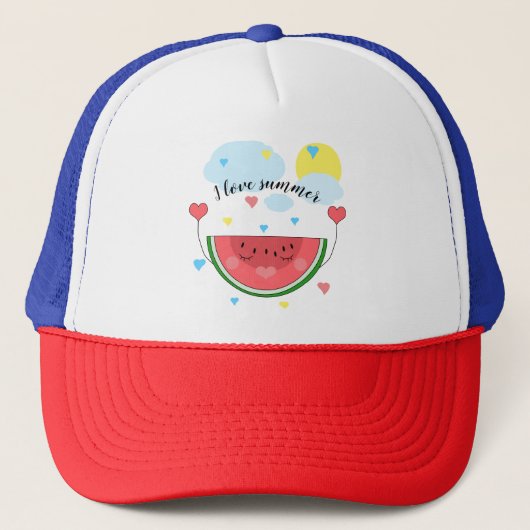 Casquette Pâte de pastèque, texte, "J'aime l'été" (Devant)