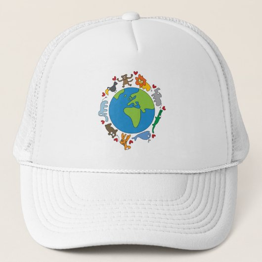 Casquette Peace And Love Cute Cartoon Animaux du monde (Devant)