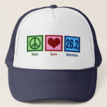 Casquette Peace Love 26.2 Marathon Runner<br><div class="desc">Peace Love Marathon. Un signe de paix,  coeur,  et 40 km pour un coureur. Un cool qui offre un cadeau à quelqu'un qui s'entraîne pour courir dans une course.</div>