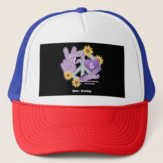 Casquette Peace Love Cure Rhumatoïde Arthritis Awareness (Devant)