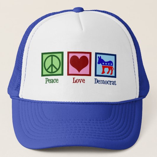 Casquette Peace Love Democrat Donkey Cute Blue (Devant)