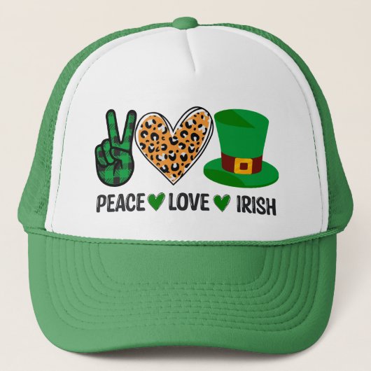 Casquette Peace Love Irish St Patrick's Day (Devant)