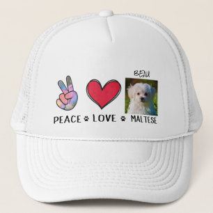 Casquette Peace Love Maltese Amoureux de les chiens Trucker