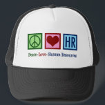 Casquette Peace Love Ressources humaines RH<br><div class="desc">Peace Love Ressources humaines présentes. Un joli cadeau de Noël RH pour votre représentant H.R. préféré dans l'entreprise qui travaille avec la gestion des ressources humaines comme une carrière.</div>